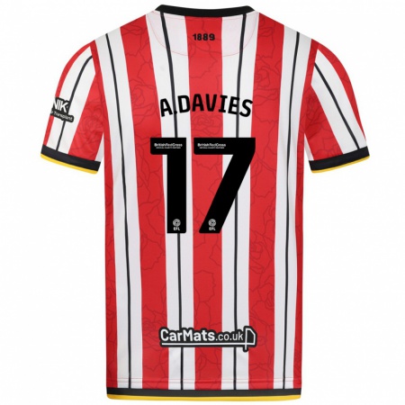 Kandiny Kinder Adam Davies #17 Rot Weiße Streifen Heimtrikot Trikot 2024/25 T-Shirt