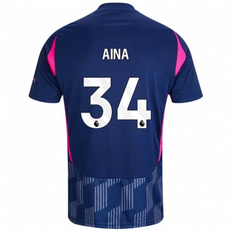 Kandiny Kinder Ola Aina #34 Königsblau Rosa Auswärtstrikot Trikot 2024/25 T-Shirt