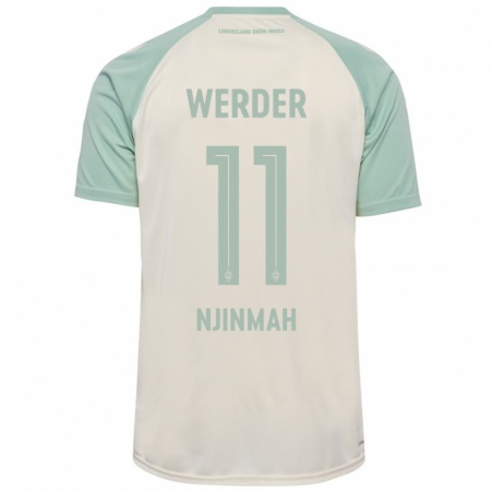 Kandiny Kinder Justin Njinmah #11 Cremeweiß Hellgrün Auswärtstrikot Trikot 2024/25 T-Shirt