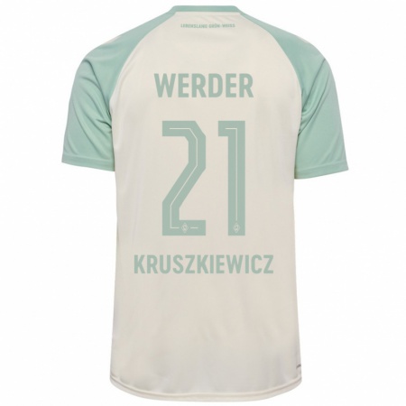 Kandiny Kinder Jakub Kruszkiewicz #21 Cremeweiß Hellgrün Auswärtstrikot Trikot 2024/25 T-Shirt