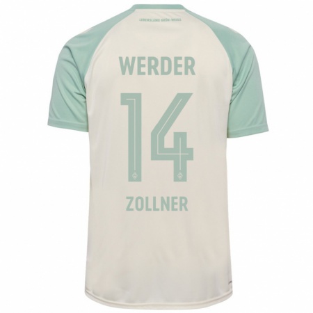 Kandiny Kinder Adrian Zollner #14 Cremeweiß Hellgrün Auswärtstrikot Trikot 2024/25 T-Shirt