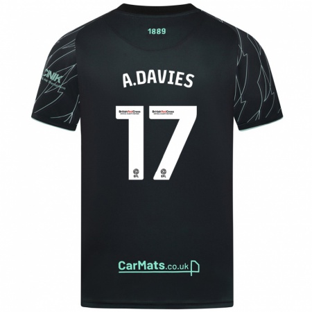 Kandiny Kinder Adam Davies #17 Schwarz Grün Auswärtstrikot Trikot 2024/25 T-Shirt