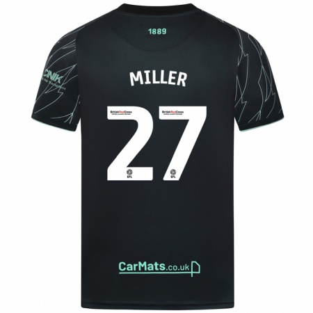 Kandiny Kinder Lara Miller #27 Schwarz Grün Auswärtstrikot Trikot 2024/25 T-Shirt