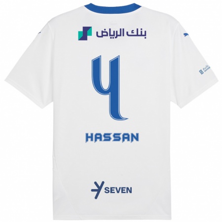 Kandiny Kinder Eman Hassan #4 Weiß Blau Auswärtstrikot Trikot 2024/25 T-Shirt