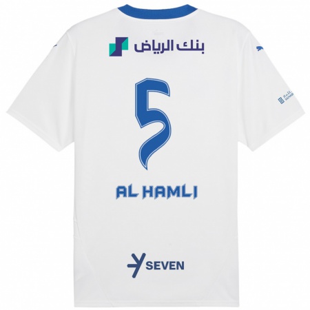 Kandiny Kinder Noura Al-Hamli #5 Weiß Blau Auswärtstrikot Trikot 2024/25 T-Shirt