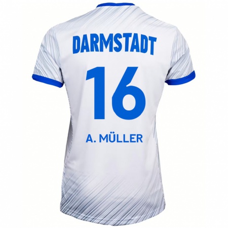 Kandiny Kinder Andreas Müller #16 Weiß Blau Auswärtstrikot Trikot 2024/25 T-Shirt