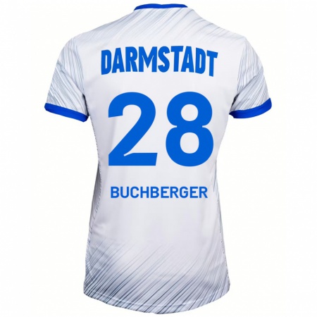 Kandiny Kinder Jonas Buchberger #28 Weiß Blau Auswärtstrikot Trikot 2024/25 T-Shirt