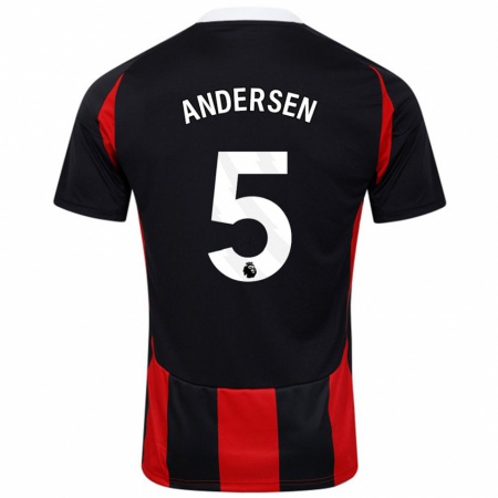 Kandiny Kinder Joachim Andersen #5 Schwarz Rot Auswärtstrikot Trikot 2024/25 T-Shirt