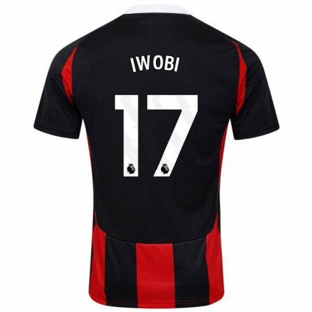 Kandiny Kinder Alex Iwobi #17 Schwarz Rot Auswärtstrikot Trikot 2024/25 T-Shirt