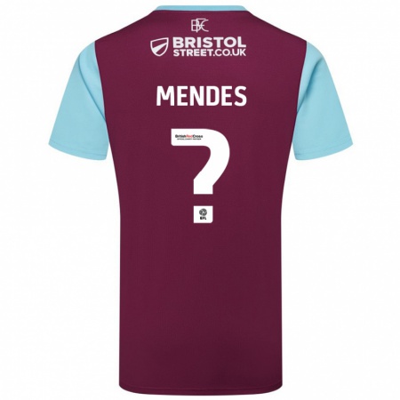 Kandiny Herren João Mendes #0 Burgunderrot Himmelblau Heimtrikot Trikot 2024/25 T-Shirt