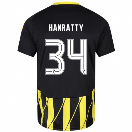 Kandiny Herren Kevin Hanratty #34 Schwarz Gelb Auswärtstrikot Trikot 2024/25 T-Shirt