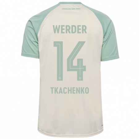 Kandiny Herren Oleksandr Tkachenko #14 Cremeweiß Hellgrün Auswärtstrikot Trikot 2024/25 T-Shirt