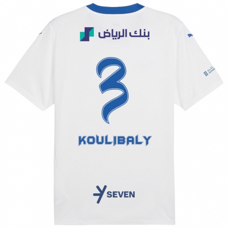 Kandiny Damen Kalidou Koulibaly #3 Weiß Blau Auswärtstrikot Trikot 2024/25 T-Shirt