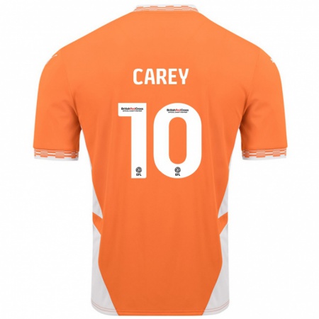 Kandiny Kinder Sonny Carey #10 Orange Weiß Heimtrikot Trikot 2024/25 T-Shirt