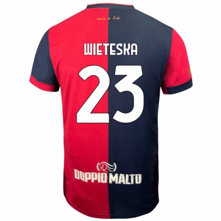 Kandiny Kinder Mateusz Wieteska #23 Rot Dunkleres Blau Heimtrikot Trikot 2024/25 T-Shirt