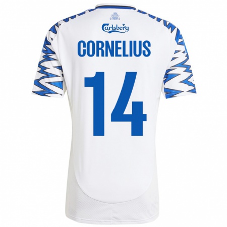 Kandiny Kinder Andreas Cornelius #14 Weiß Himmelblau Heimtrikot Trikot 2024/25 T-Shirt