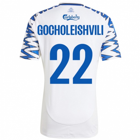 Kandiny Kinder Giorgi Gocholeishvili #22 Weiß Himmelblau Heimtrikot Trikot 2024/25 T-Shirt