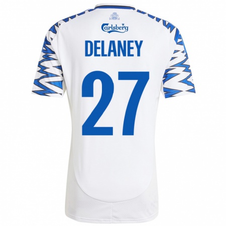 Kandiny Kinder Thomas Delaney #27 Weiß Himmelblau Heimtrikot Trikot 2024/25 T-Shirt