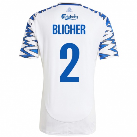 Kandiny Kinder Nicolai Blicher #2 Weiß Himmelblau Heimtrikot Trikot 2024/25 T-Shirt