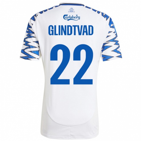 Kandiny Kinder William Glindtvad #22 Weiß Himmelblau Heimtrikot Trikot 2024/25 T-Shirt