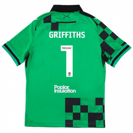 Kandiny Kinder Josh Griffiths #1 Grün Schwarz Auswärtstrikot Trikot 2024/25 T-Shirt