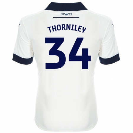 Kandiny Kinder Jordan Thorniley #34 Weiß Marineblau Auswärtstrikot Trikot 2024/25 T-Shirt