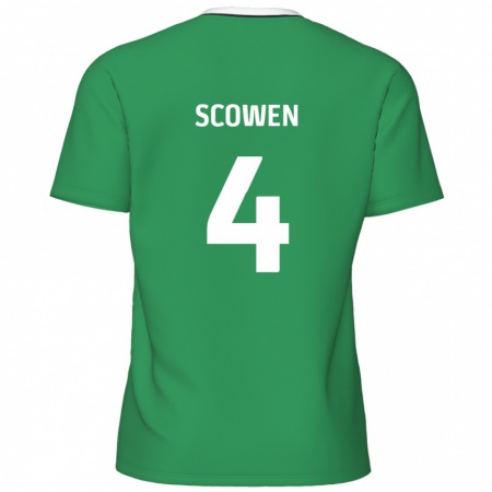 Kandiny Kinder Josh Scowen #4 Grün Weiße Streifen Auswärtstrikot Trikot 2024/25 T-Shirt