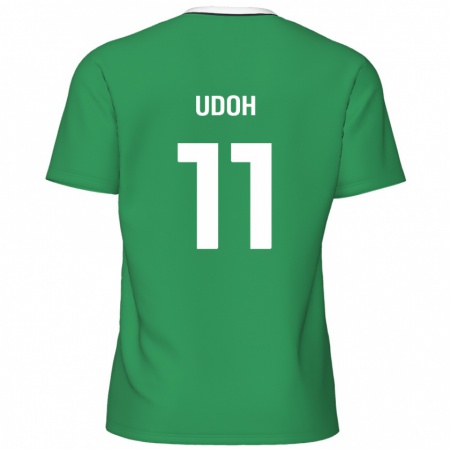 Kandiny Kinder Daniel Udoh #11 Grün Weiße Streifen Auswärtstrikot Trikot 2024/25 T-Shirt