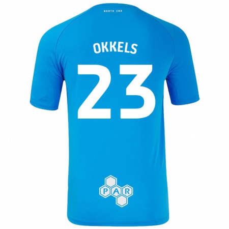 Kandiny Kinder Jeppe Okkels #23 Himmelblau Auswärtstrikot Trikot 2024/25 T-Shirt