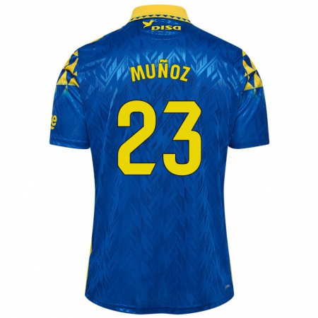 Kandiny Kinder Álex Muñoz #23 Blau Gelb Auswärtstrikot Trikot 2024/25 T-Shirt