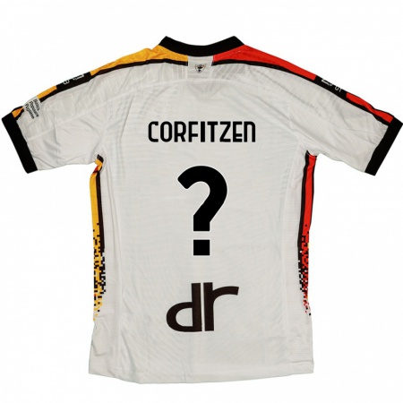 Kandiny Kinder Jeppe Corfitzen #0 Weiß Schwarz Auswärtstrikot Trikot 2024/25 T-Shirt