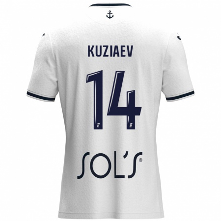 Kandiny Kinder Daler Kuzyaev #14 Weiß Dunkelblau Auswärtstrikot Trikot 2024/25 T-Shirt