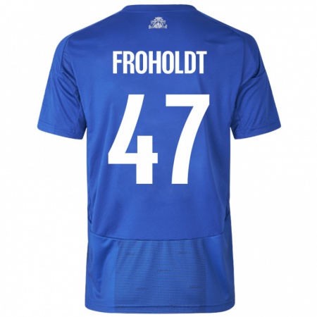 Kandiny Kinder Victor Froholdt #47 Weiß Blau Auswärtstrikot Trikot 2024/25 T-Shirt