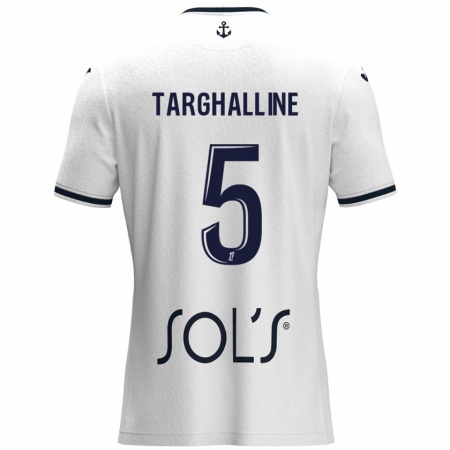 Kandiny Herren Oussama Targhalline #5 Weiß Dunkelblau Auswärtstrikot Trikot 2024/25 T-Shirt