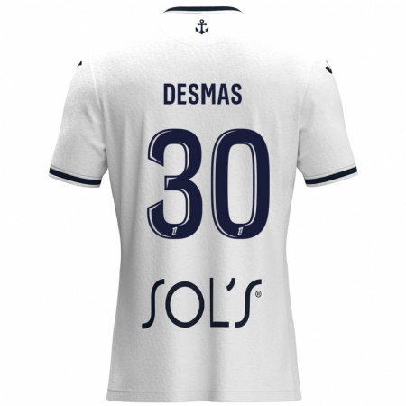 Kandiny Herren Arthur Desmas #30 Weiß Dunkelblau Auswärtstrikot Trikot 2024/25 T-Shirt