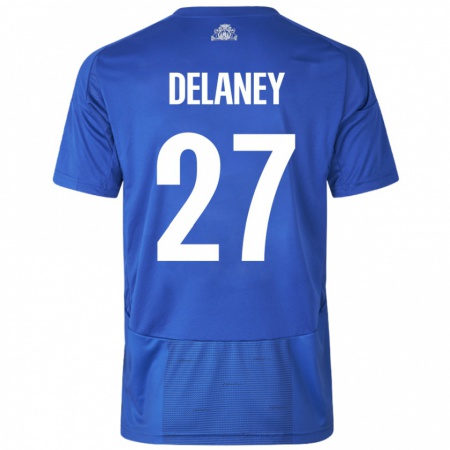 Kandiny Herren Thomas Delaney #27 Weiß Blau Auswärtstrikot Trikot 2024/25 T-Shirt