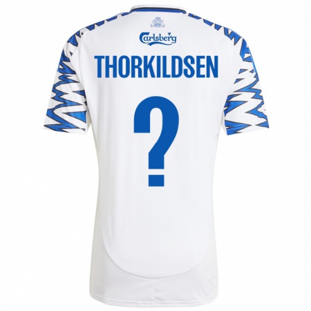 Kandiny Damen Elias Thorkildsen #0 Weiß Himmelblau Heimtrikot Trikot 2024/25 T-Shirt